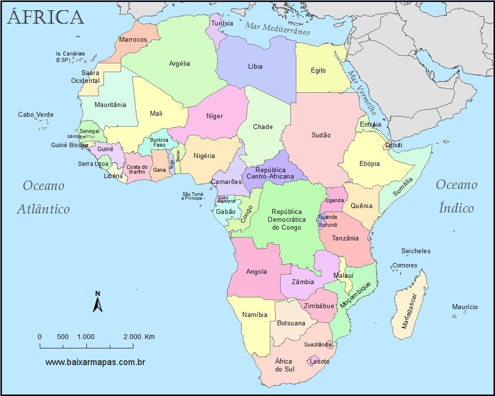 Mapa político do continente africano