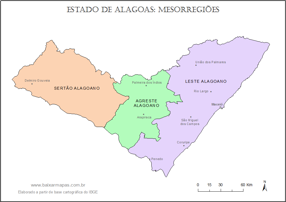 Mapa da divisão de mesorregiões do estado de alagoas...