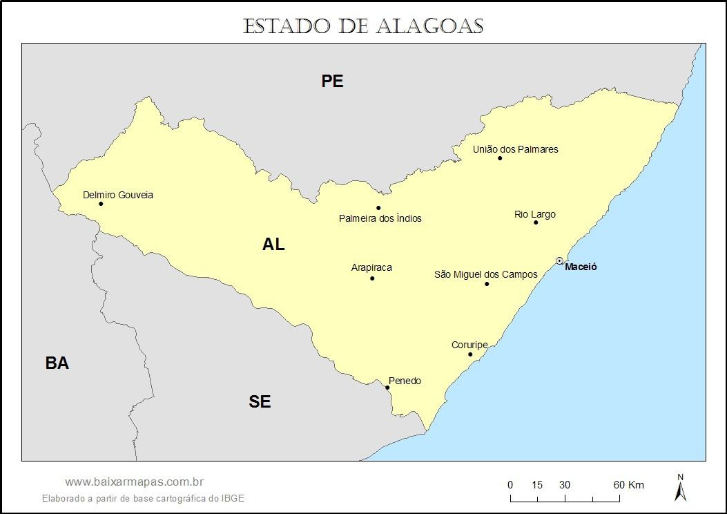 Mapa do estado de Alagoas
