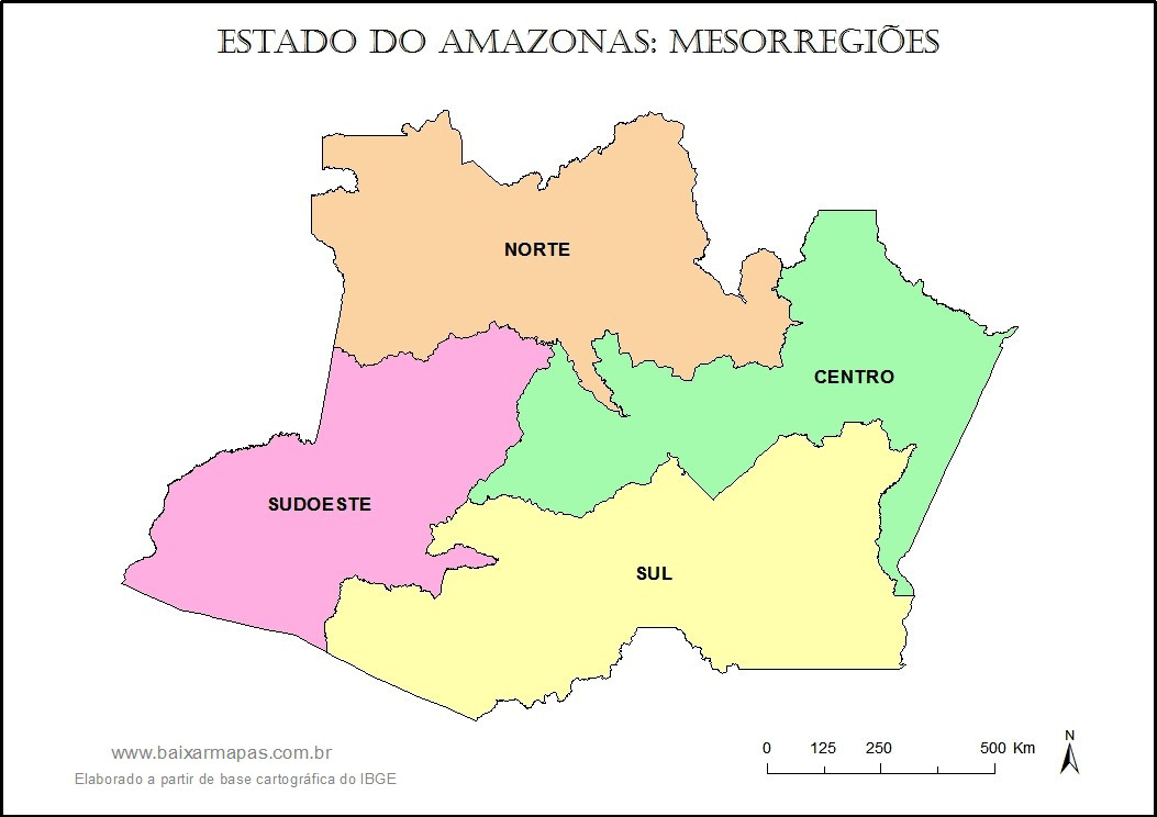 Mapa de mesorregiões do estado do Amazonas