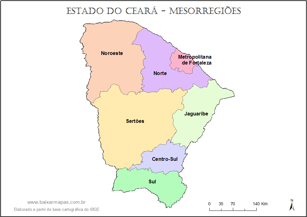 Mapa de mesorregiões do Ceará.