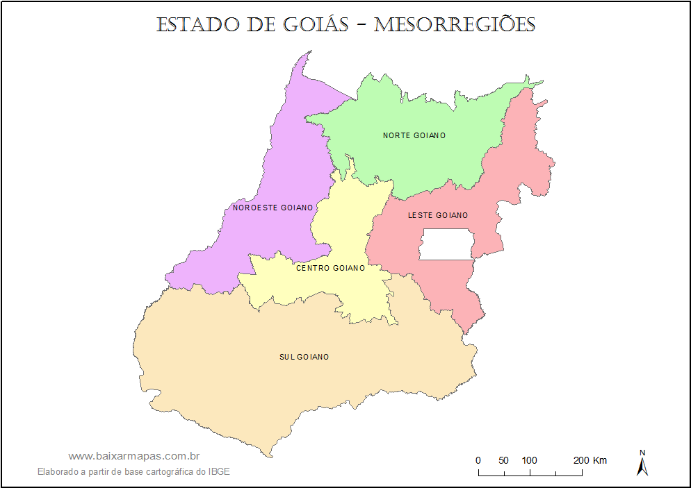 Mapa das mesorregiões de Goiás.