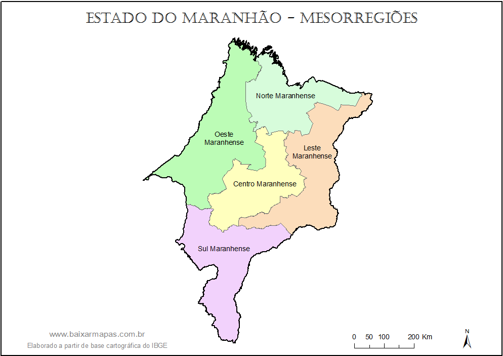 Mapa de mesorregiões do Maranhão.