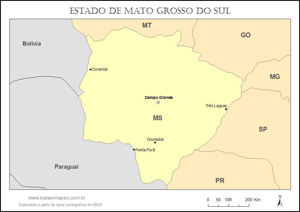 Mapa do estado de Mato Grosso do Sul