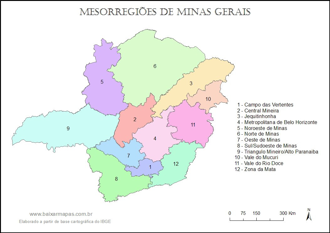 Mapa das Mesorregiões de Minas Gerais