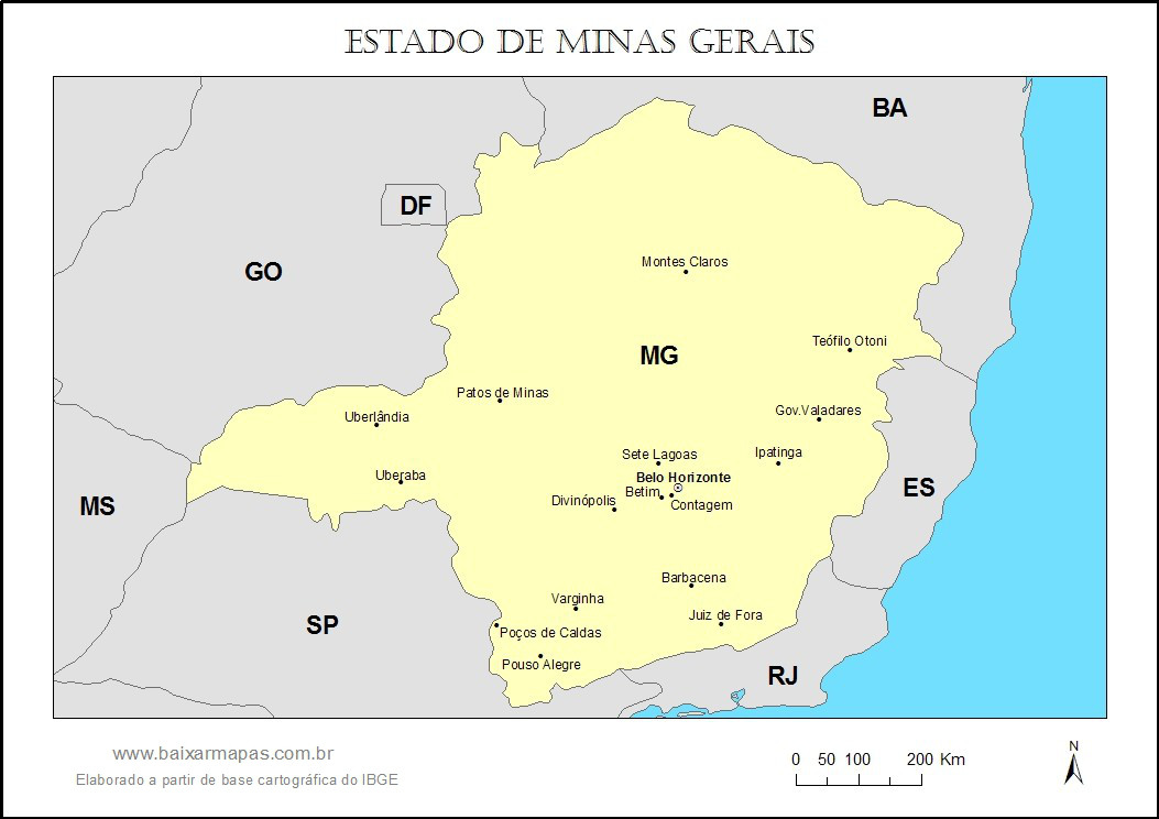 Mapa do estado de Minas Gerais
