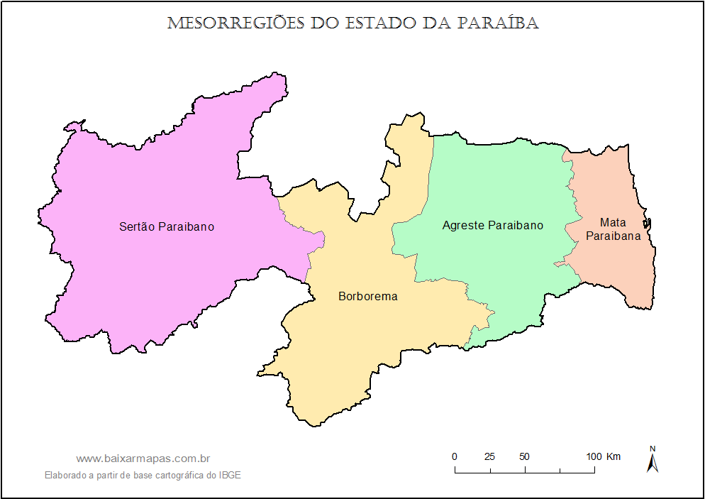 Mapa das mesorregiões da Paraíba.