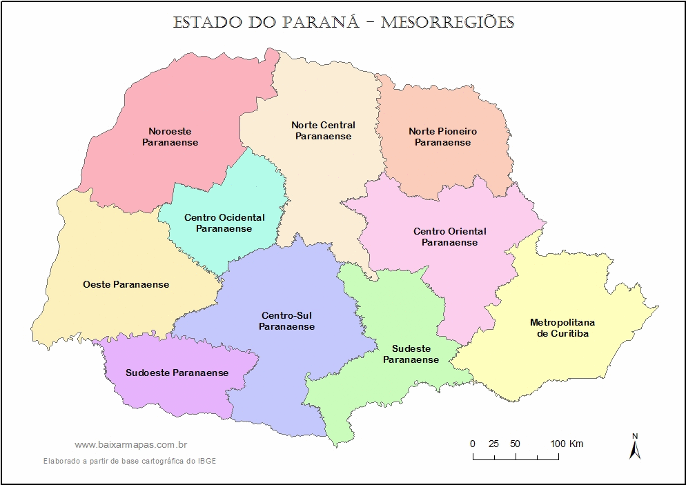 Mapa de mesorregiões do estado do Paraná