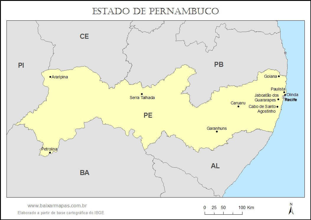 Mapa do estado de Pernambuco