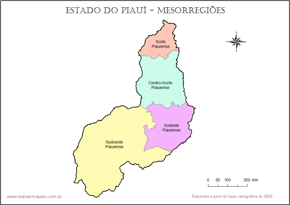 Mapa de mesorregiões do Piauí.