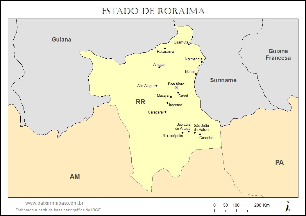 Mapa do estado de Roraima