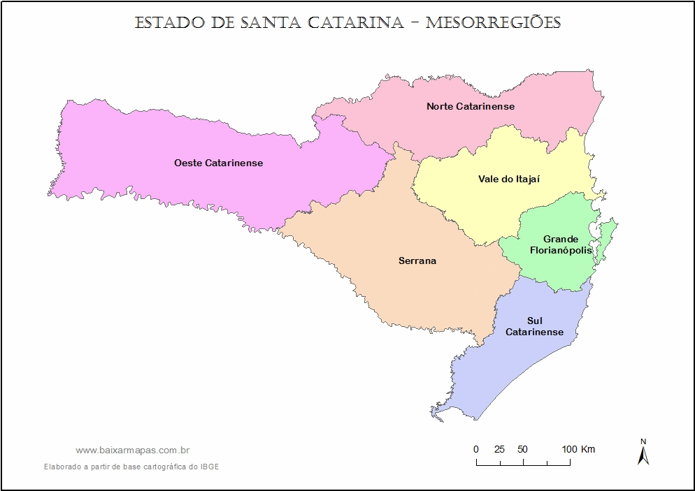 Mapa de mesorregiões do estado de Santa Catarina