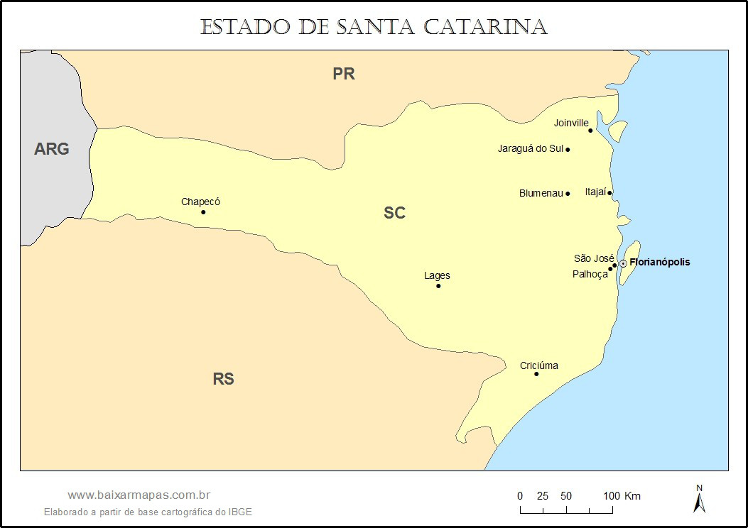 Mapa do estado de Santa Catarina