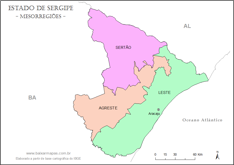 Mapa de mesorregiões de Sergipe.