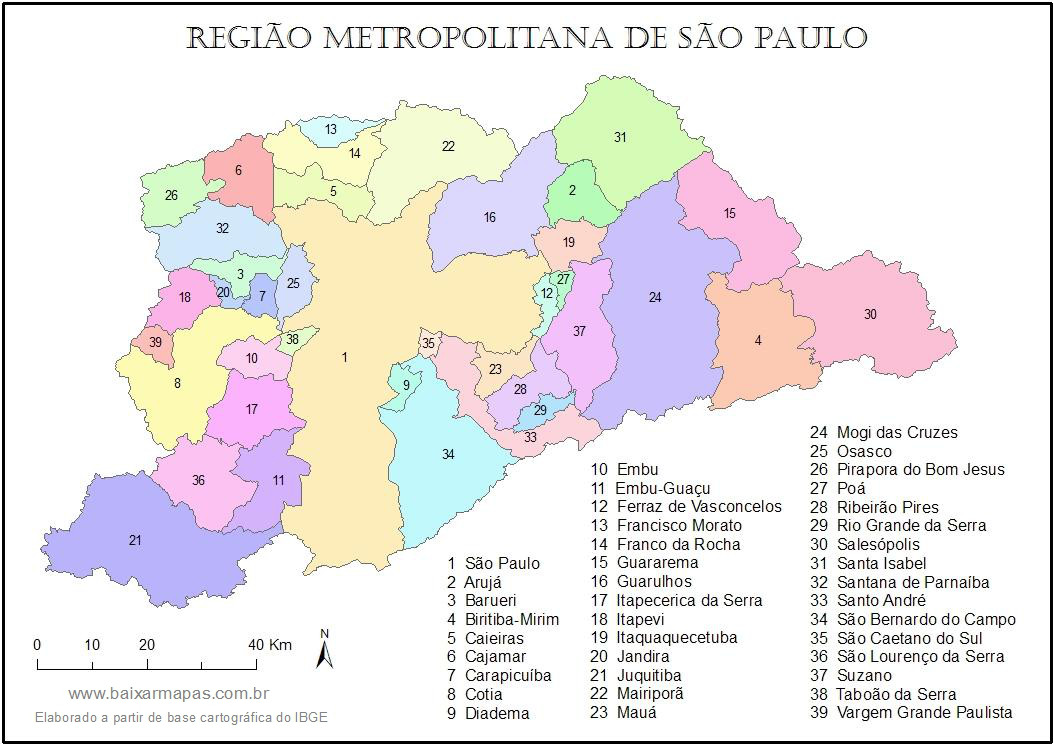 Mapa da Região Metropolitana de São Paulo