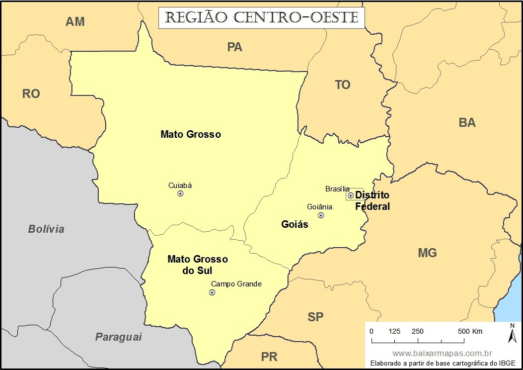Mapa da Região Centro Oeste - Estados