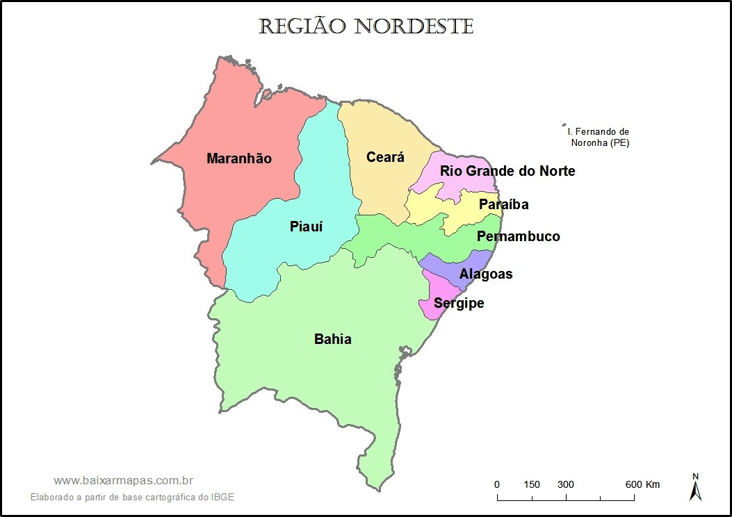 mapa da Região Nordeste - Estados