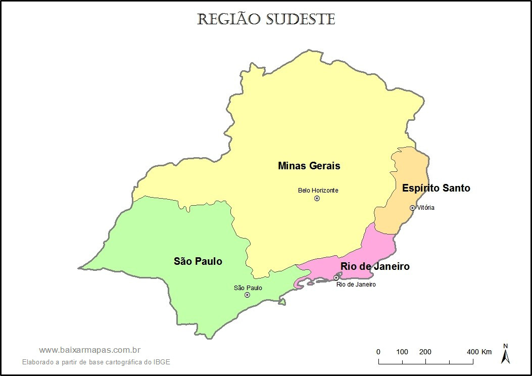 Mapa da Região Sudeste - Estados