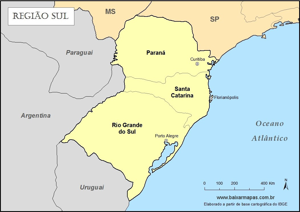Mapa da Região sul - Estados