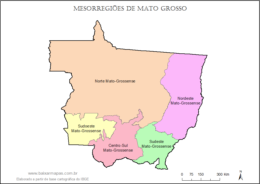 Mapa de mesorregiões do estado de Mato Grosso